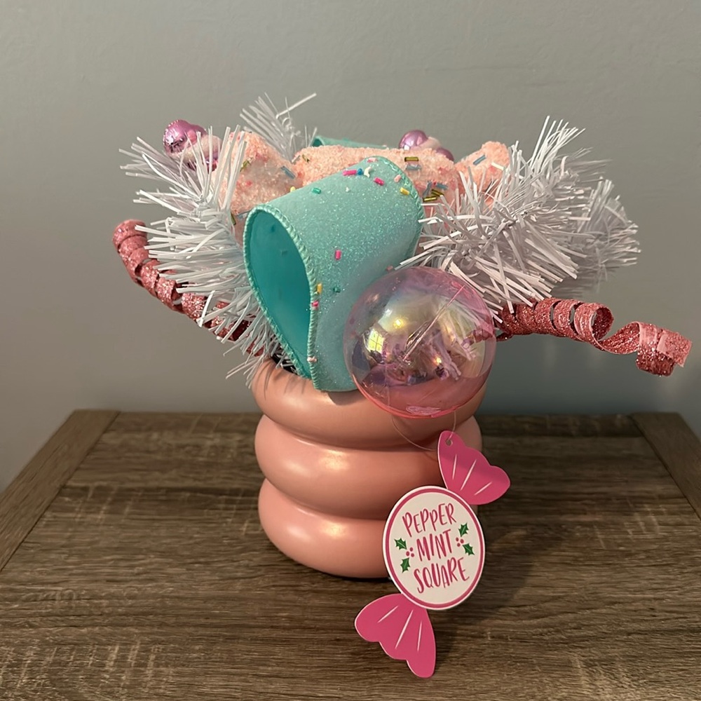 Peppermint Square Christmas Candy Decor Sweet Treat PInk Blue Candy Cane NEW